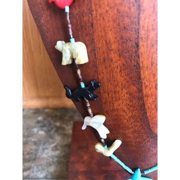 Vtg Zuni Fetish Necklace Native American Hand Carved Turquoise Thunderbird - Picture 6 of 10